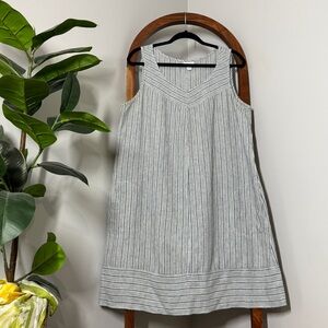 J. Jill Love Linen LARGE 100% Linen White Blue Stripe Sleeveless Shift Dress